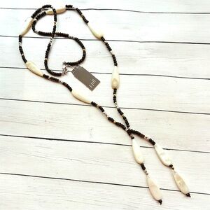 NEW NWT J. Jill AbaloneShell Wooden Bead Long Lariat Necklace $49 Retail Tag